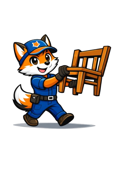 renard déménageur qui porte une chaise